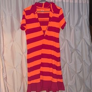 orange and pink striped dress